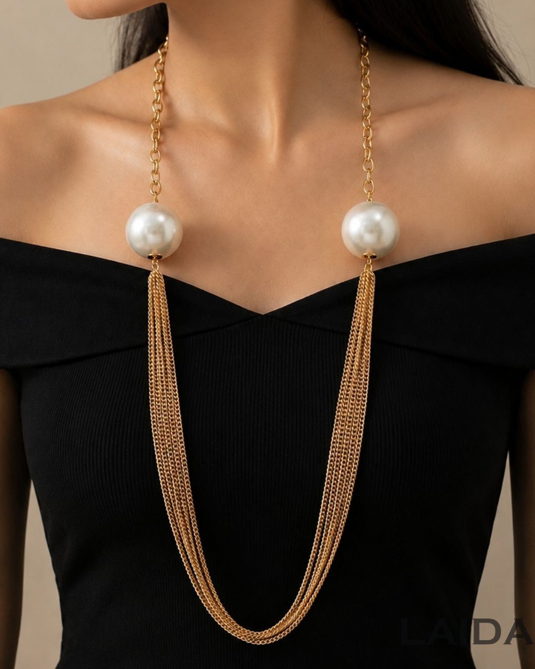 Two In One Pearl Ball Chain Necklace