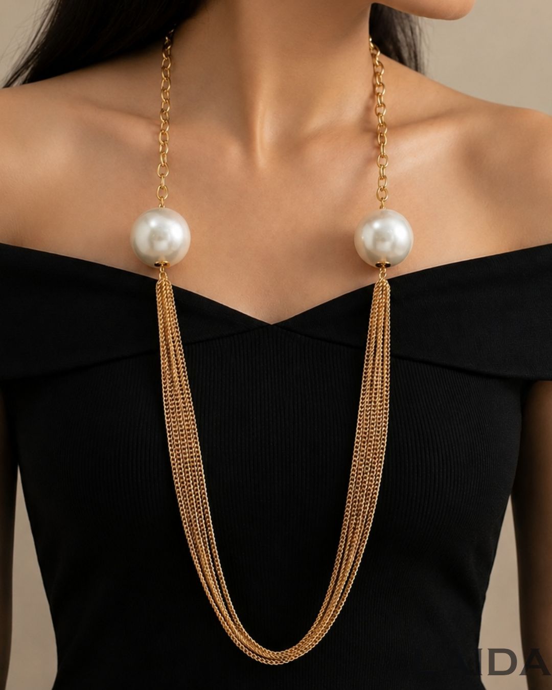 Two In One Pearl Ball Chain Necklace