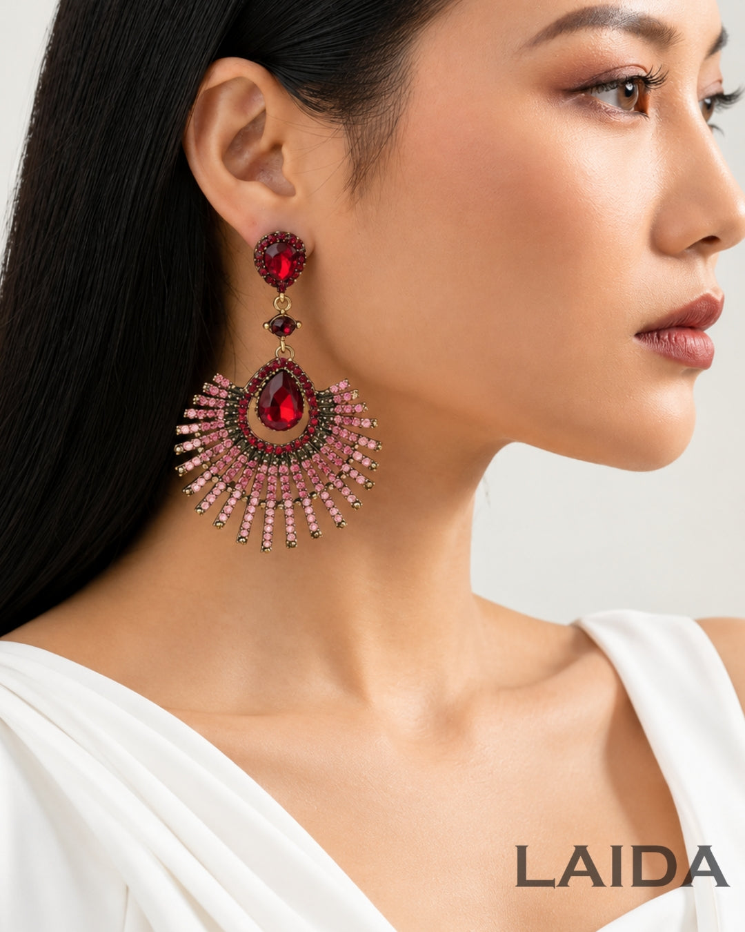 Red Acrylic Rhinestone Drop Earrings
