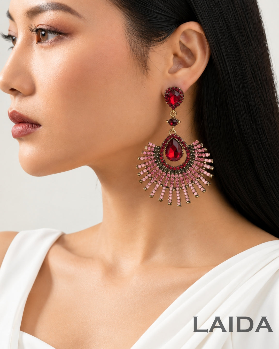 Red Acrylic Rhinestone Drop Earrings