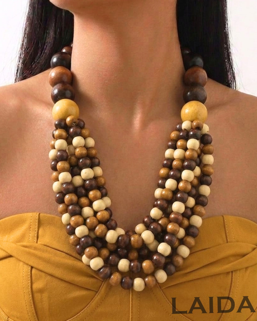 Multi- Layered Round Bead Wooden Necklace