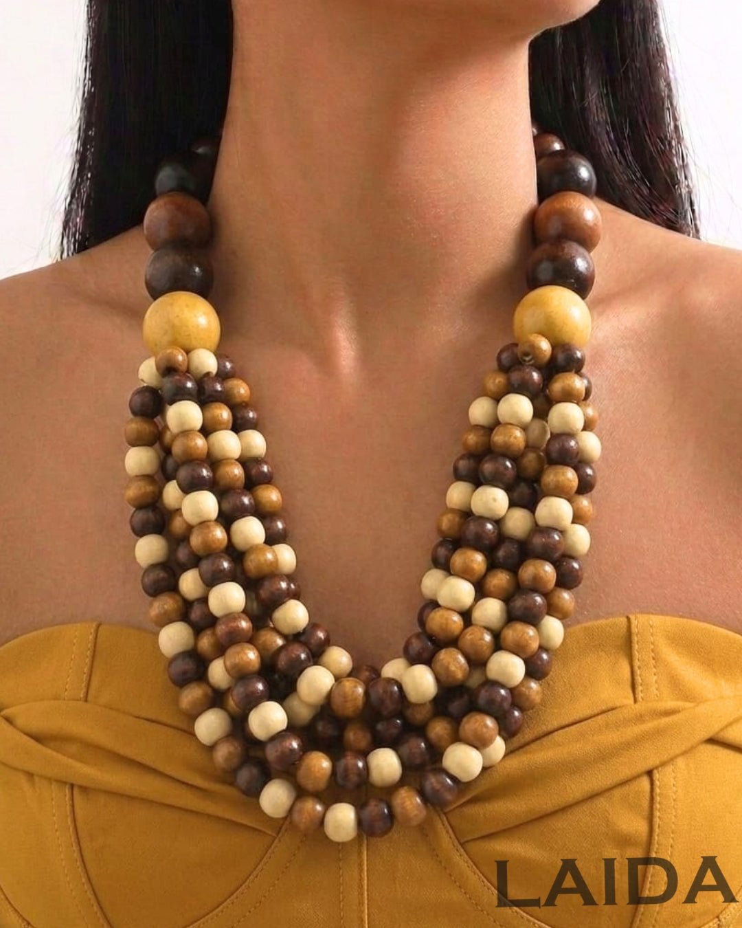 Multi- Layered Round Bead Wooden Necklace