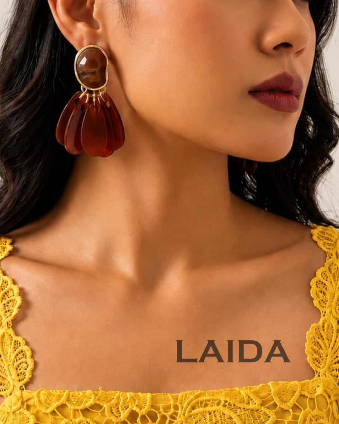 Brown Resin Stone Drop Earrings