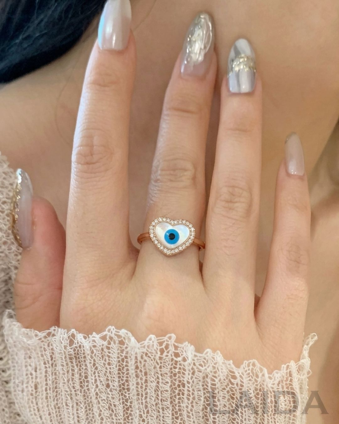 Evil Eye Heart Rose Gold Plated Finger Ring