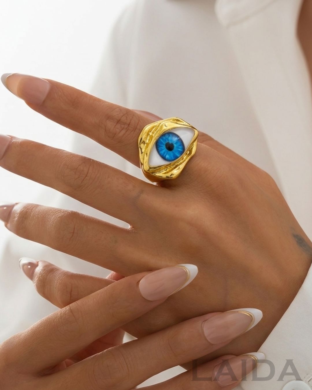 Retro Resin Blue Evil Eye Finger Ring