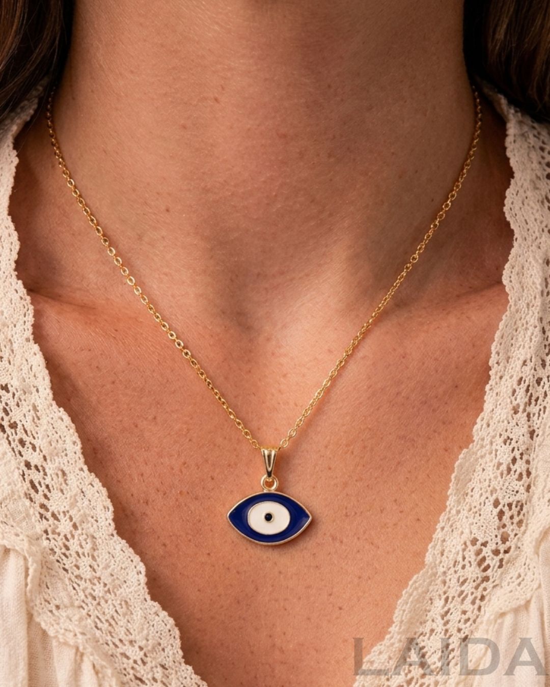 Gold Plated Blue Evil Eye Pendant