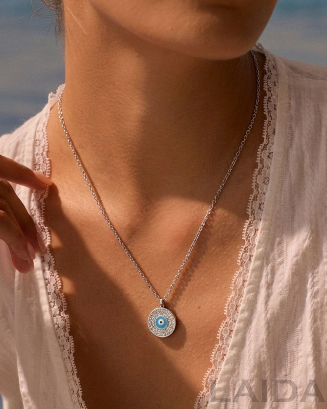 Silver Plated Blue Evil Eye Pendant