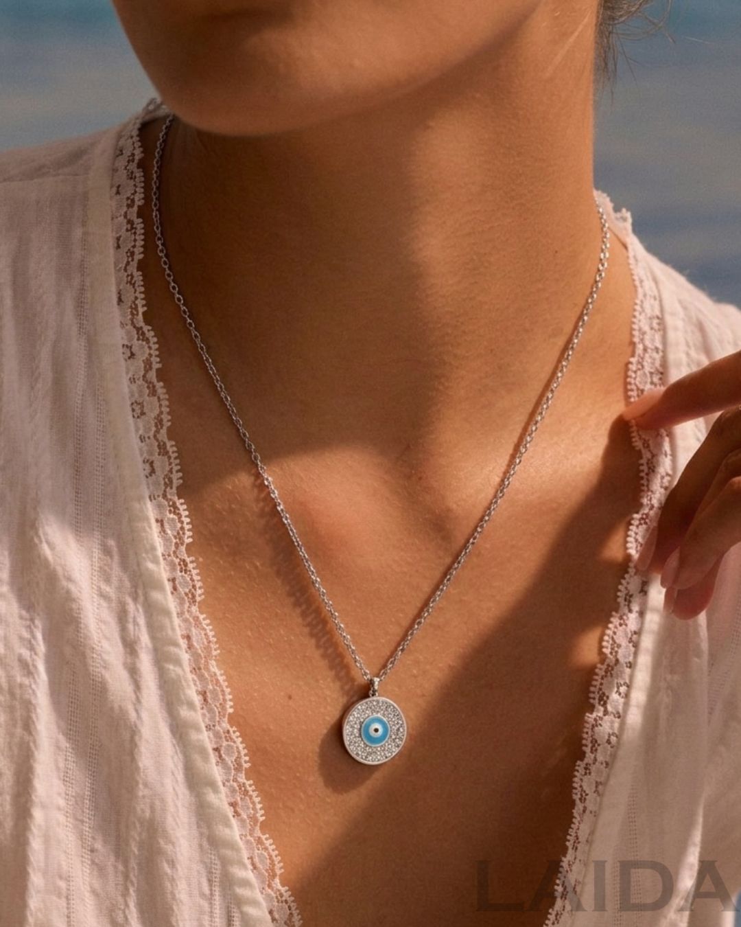 Silver Plated Blue Evil Eye Pendant