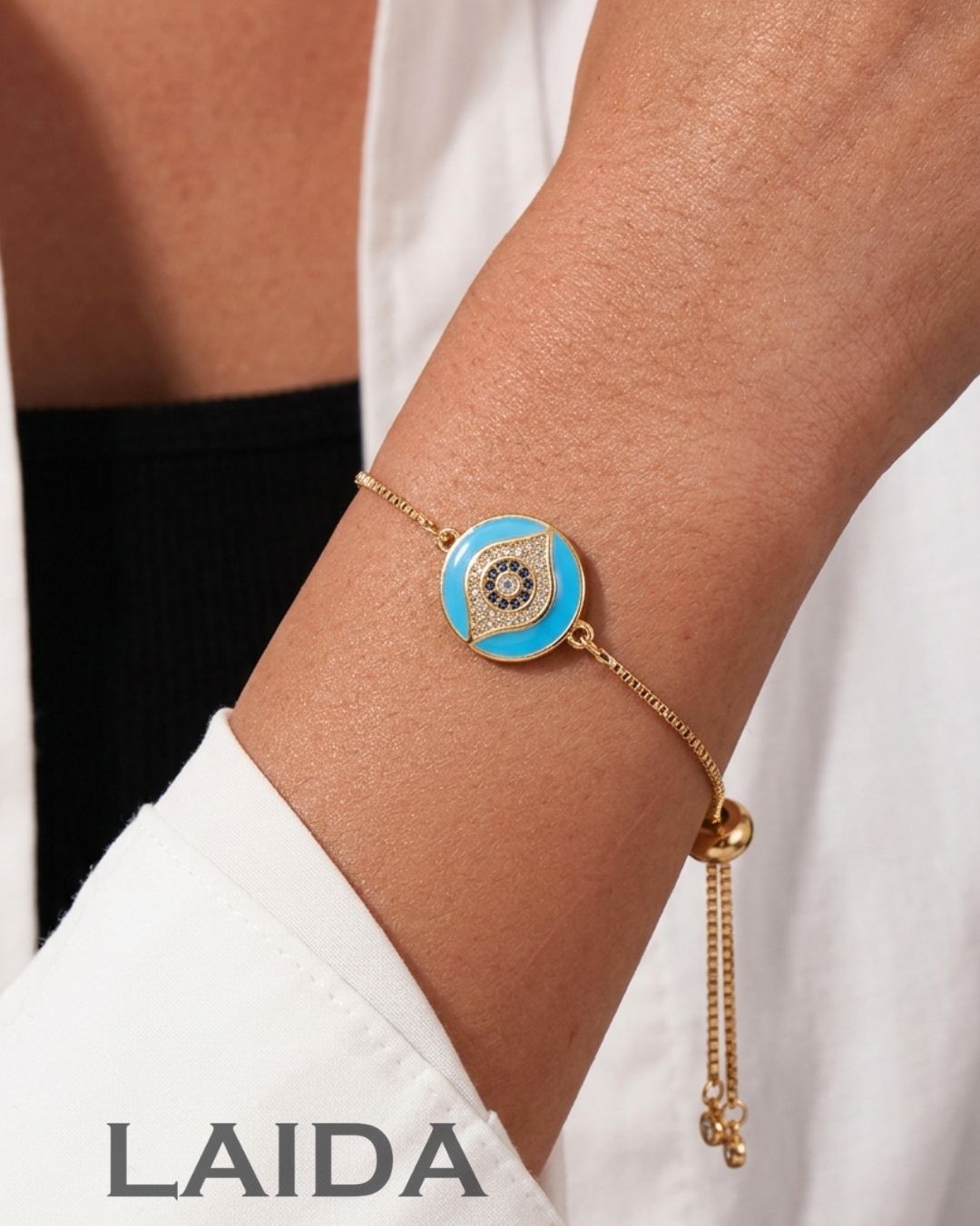 Evil Eye Round - Adjustable Bracelet