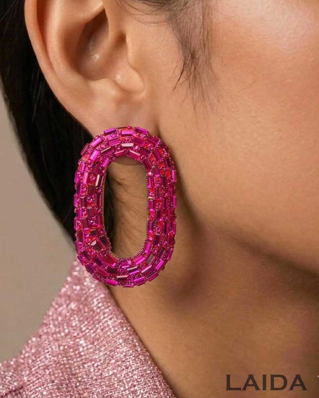 Bling Blogger Fuschia Pink Oval Earrings