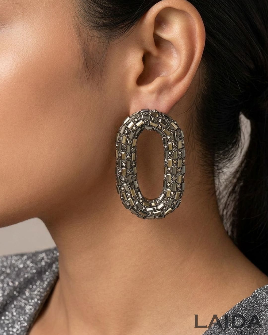 Bling Blogger Rhodium Oval Earrings