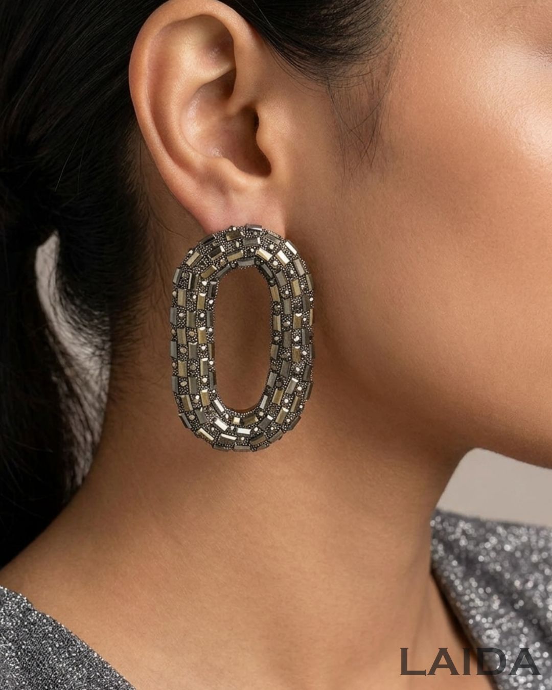 Bling Blogger Rhodium Oval Earrings