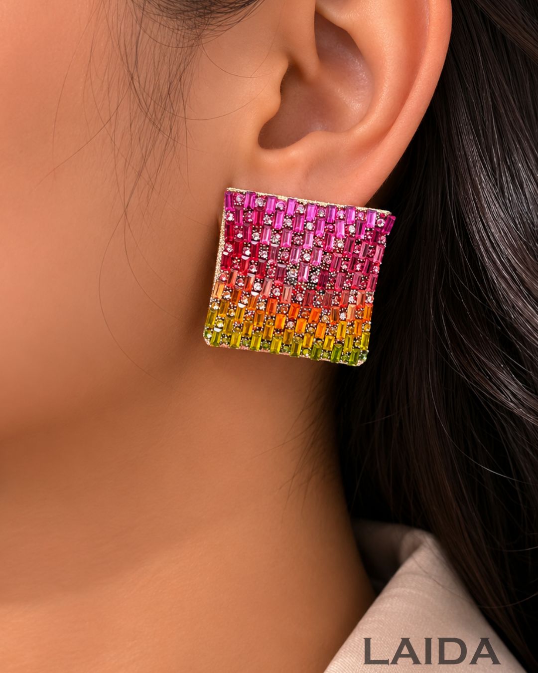 Bling Blogger Square Stud Earrings - Multi 1