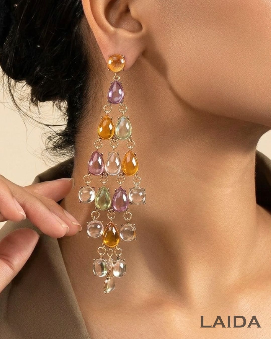 Multicolor Transparent Resin Tear Drop Earrings