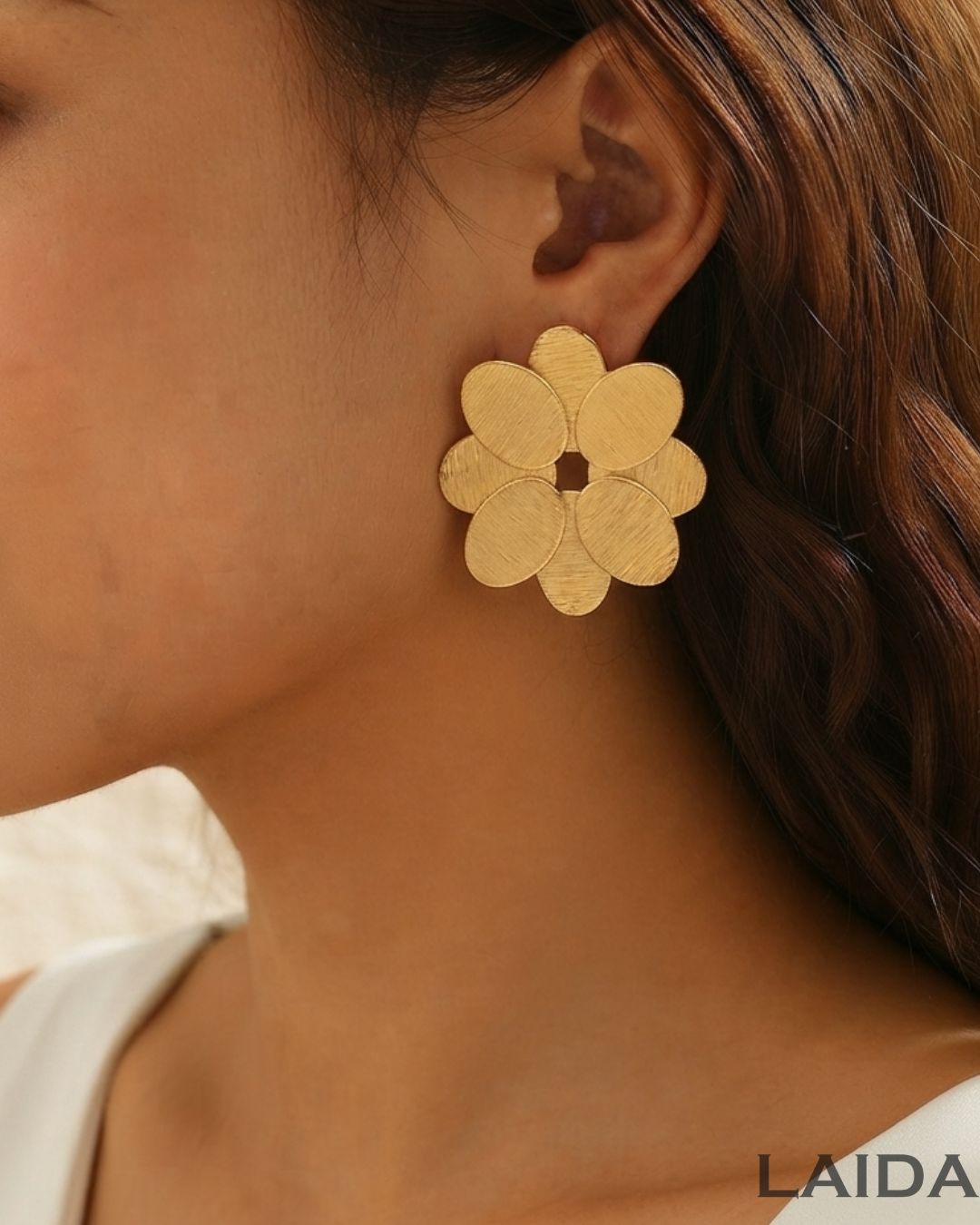 Golden Structured Floral Studs