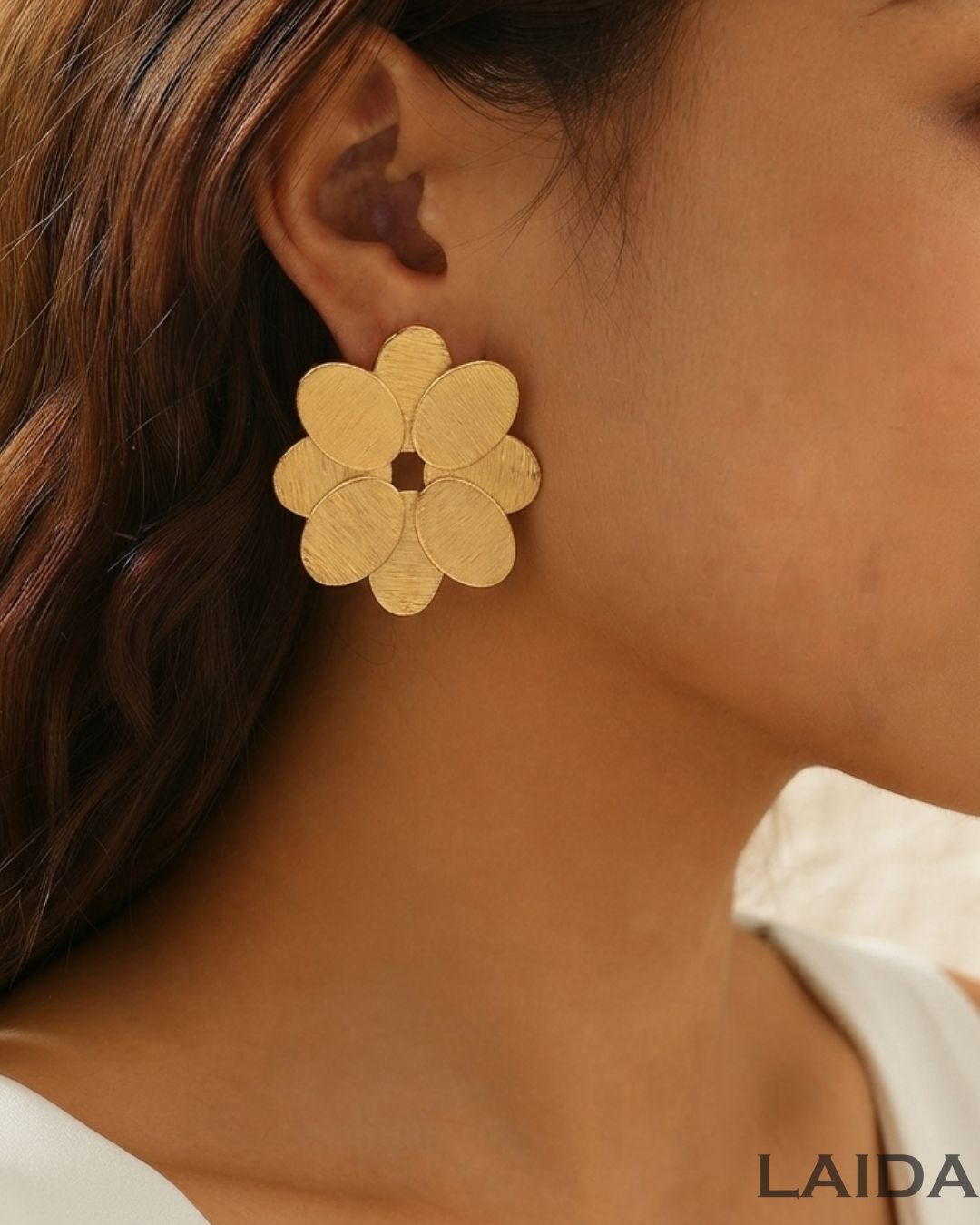 Golden Structured Floral Studs