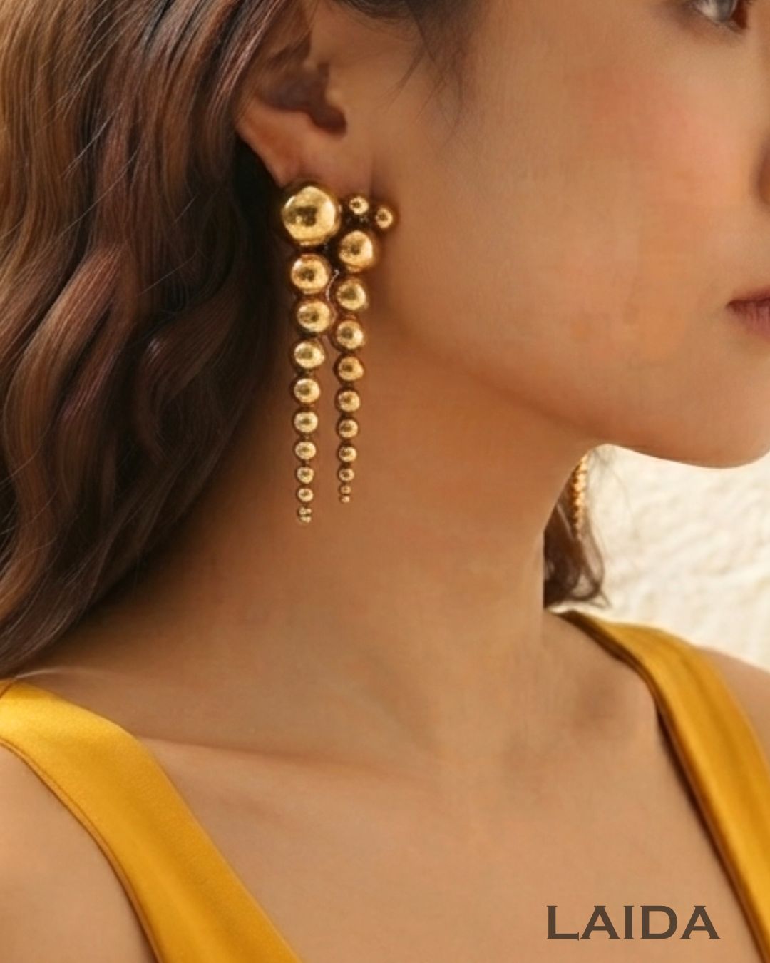 Golden Ball Bead Layered Drop Earrings