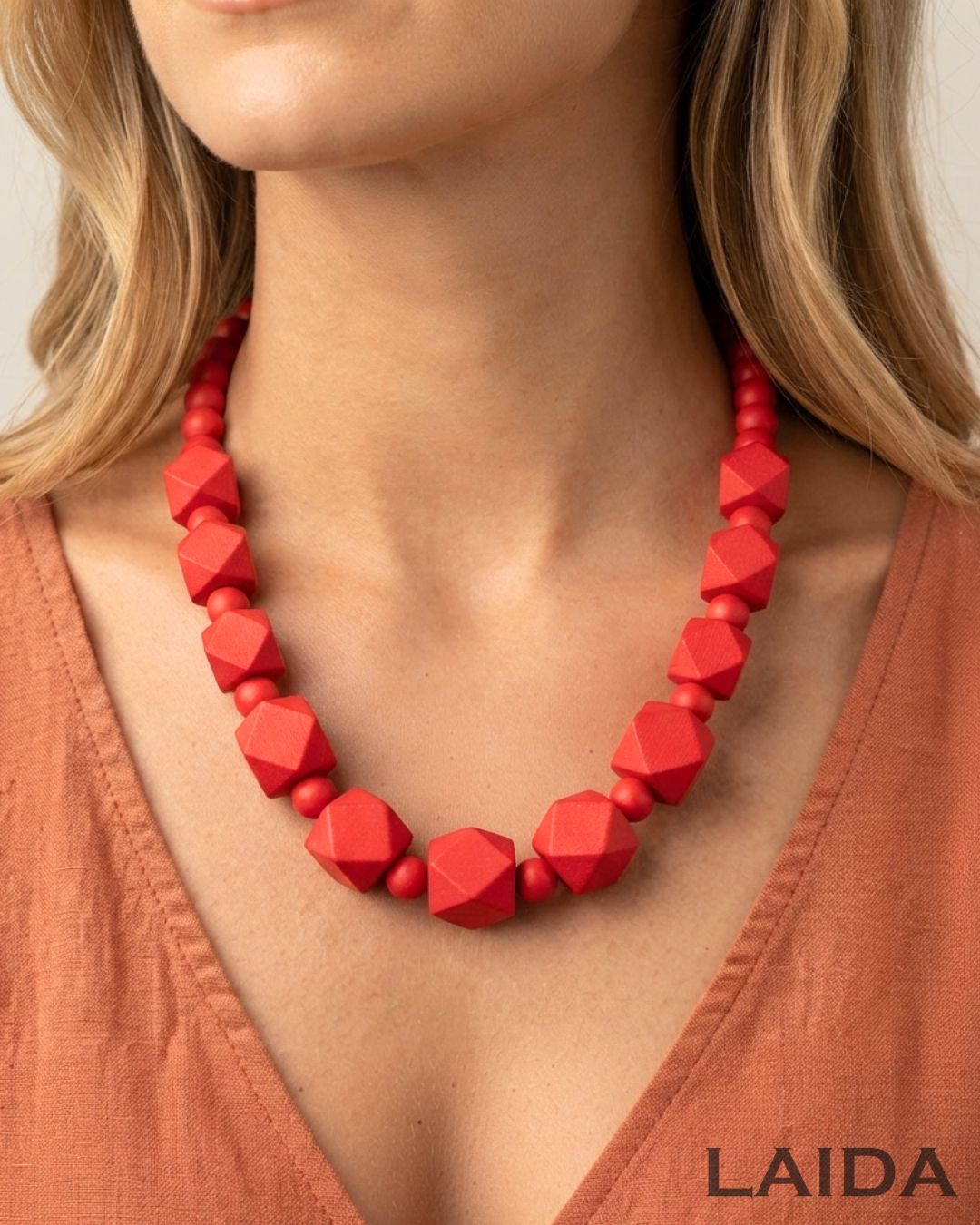 Red Wooden Statement Necklace