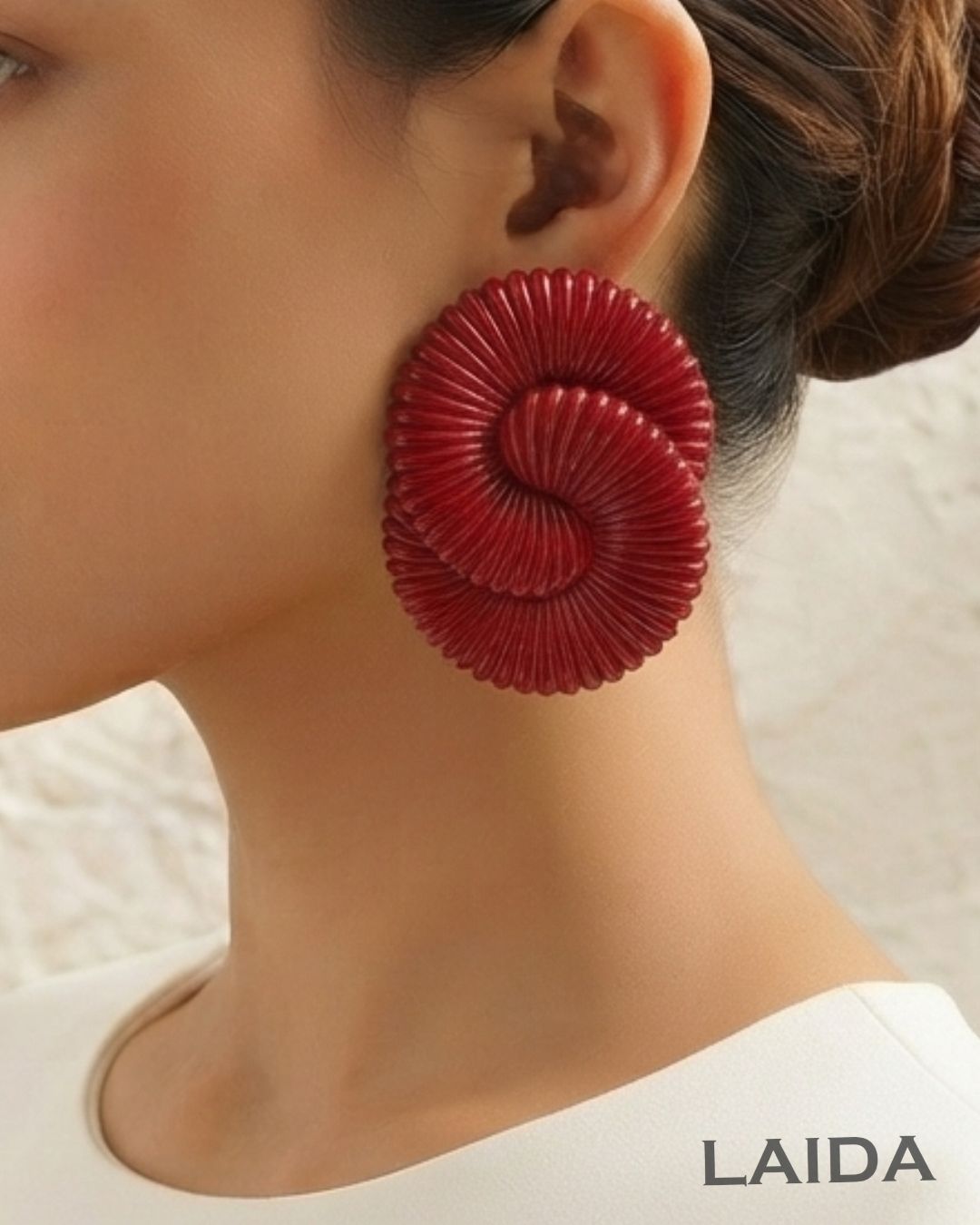 Maroon Twisted Ripple Drop Earrings