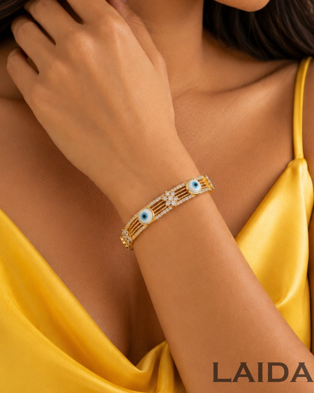 Floral Multi Evil Eye- Bangle Bracelet