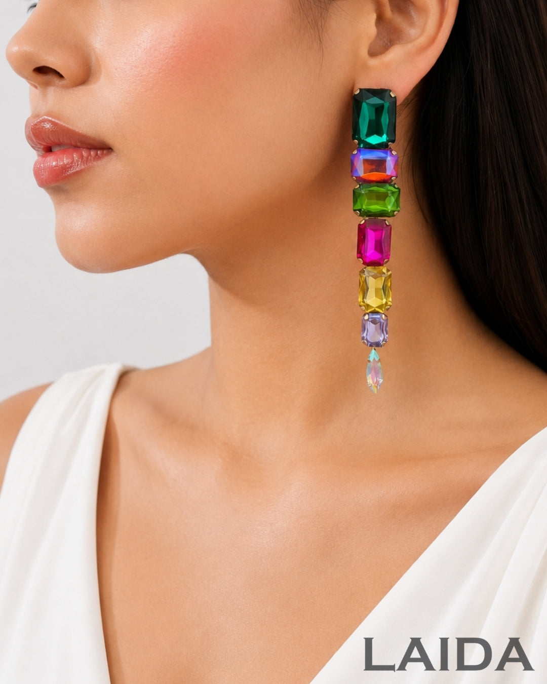 Multi Rhinestone Drop Earrings