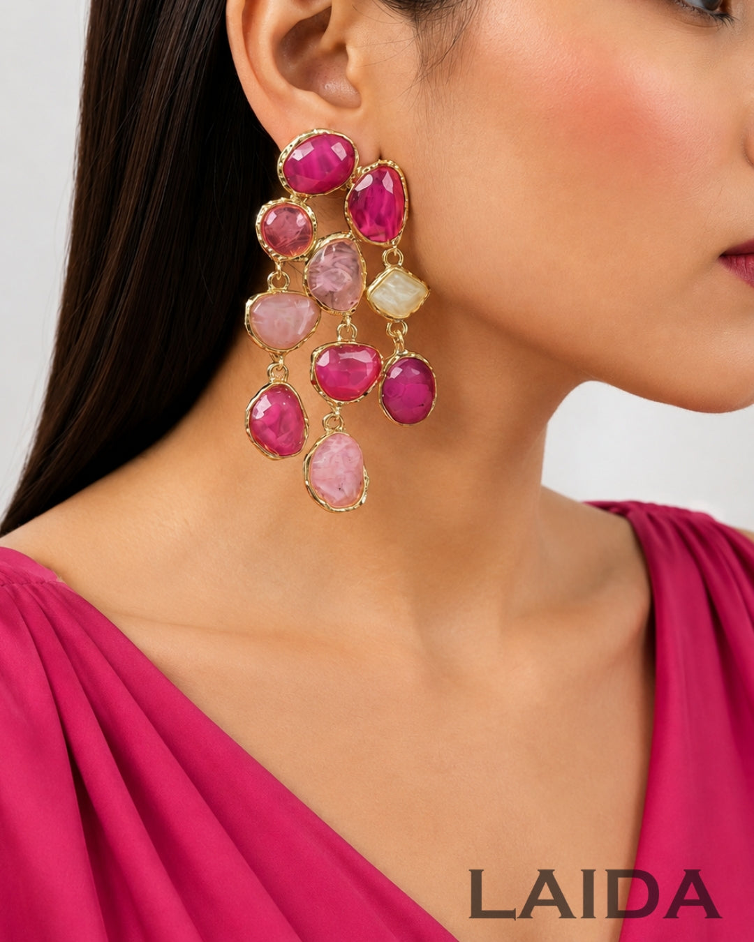 Crystal Layered Pink Earrings