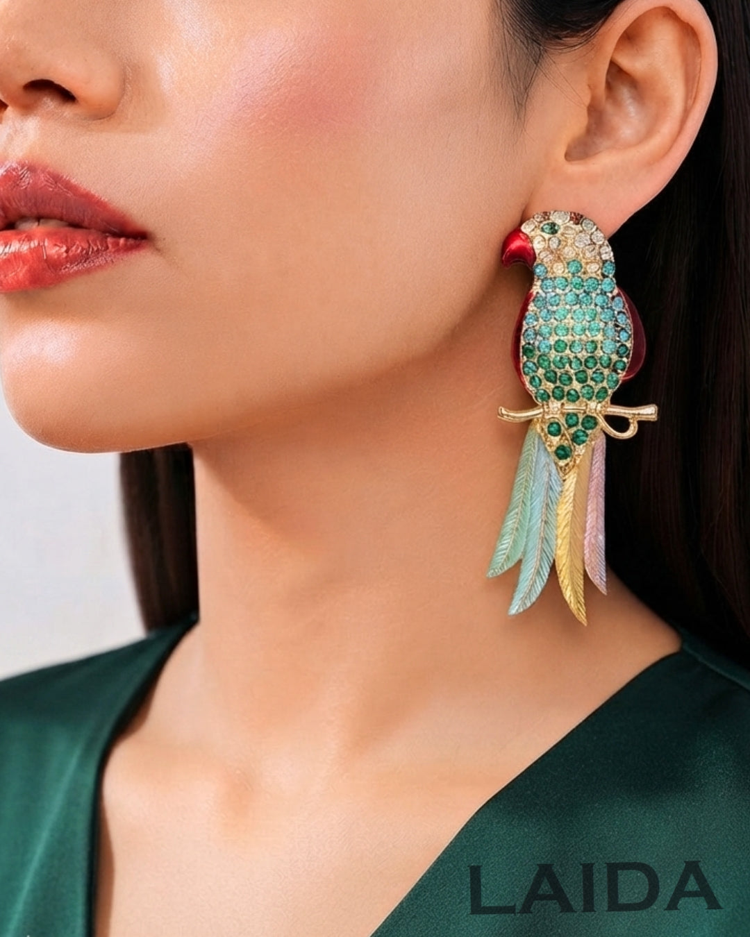 Parrot Multicolor American Diamond Earrings - Multi 1