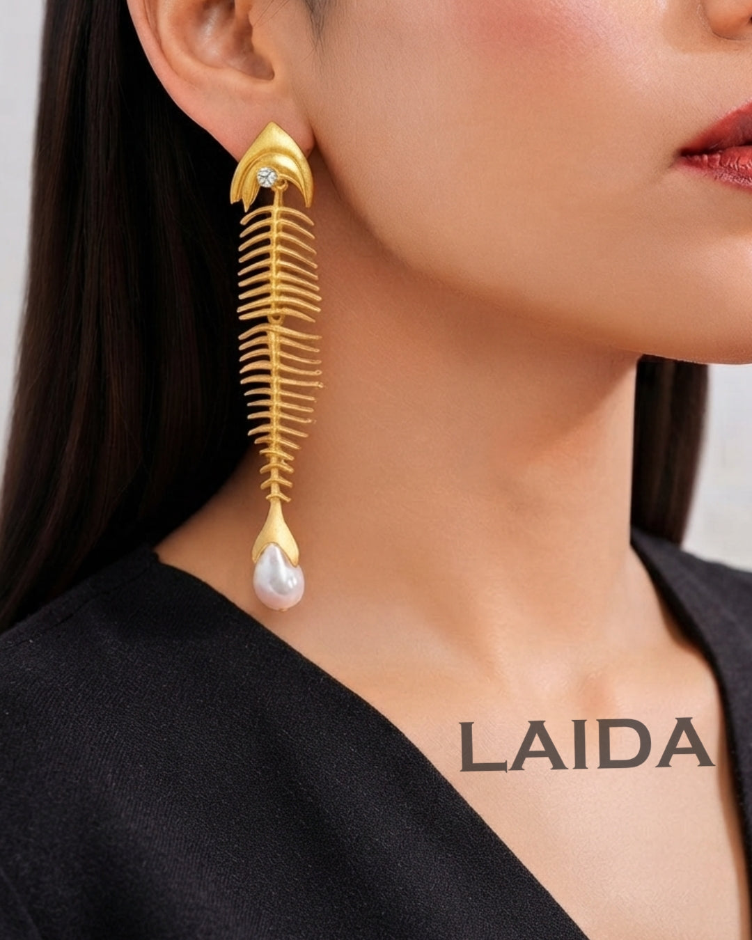 Golden Fish Pearl Drop Earrings