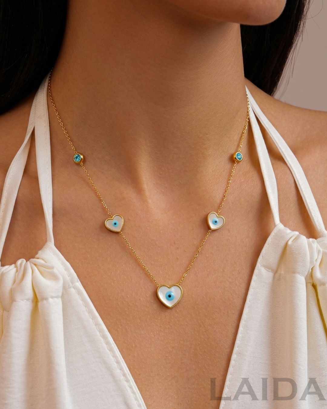 White Heart Evil Eye Pendant