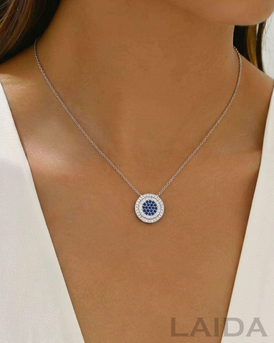 Silver Plated Evil Eye Round Pendant