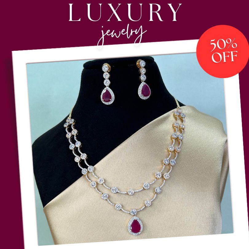 Dorothy Two-layered Ruby American Diamond Necklace set