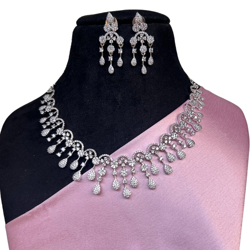 Silver Statement American Diamond Necklace Set