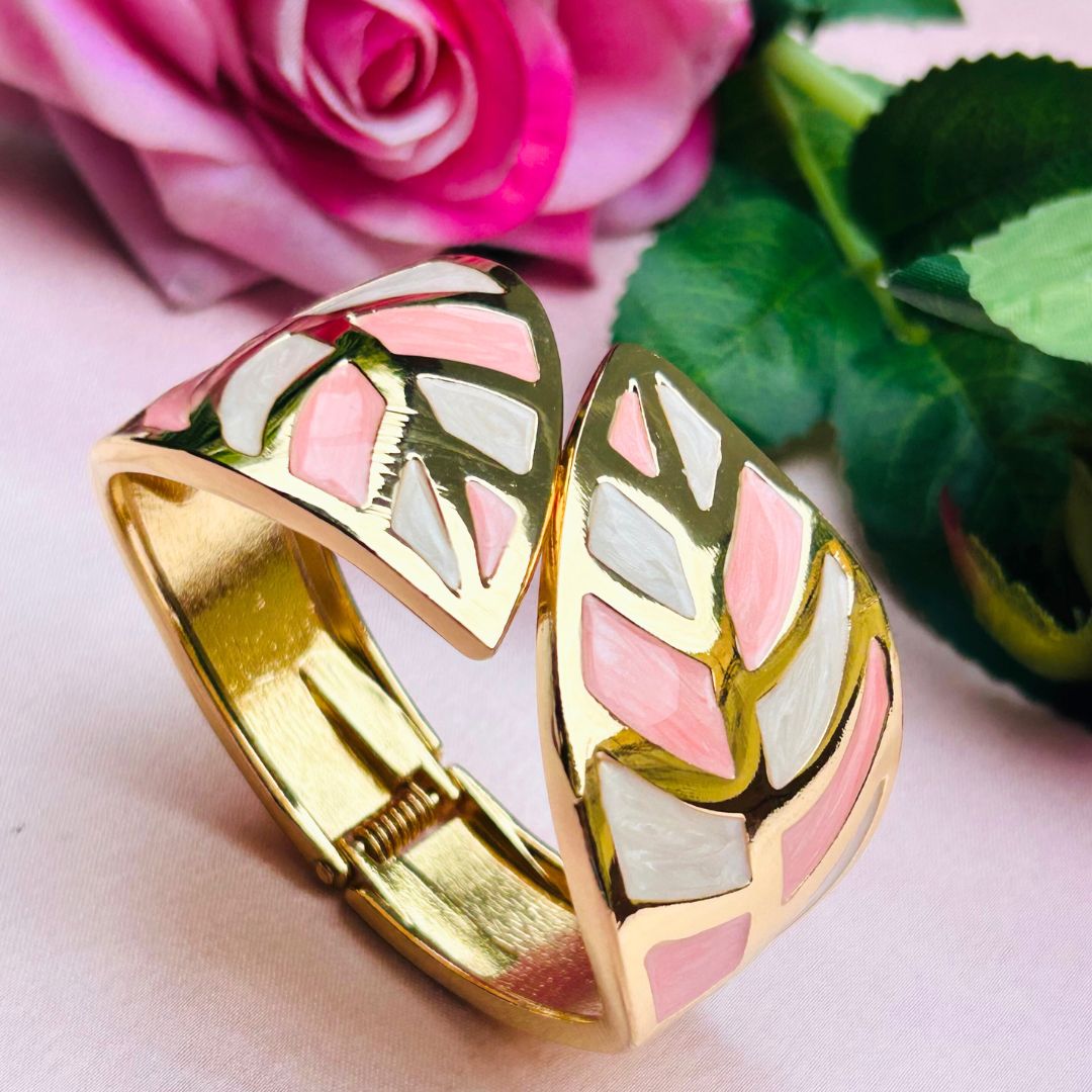 Pink And White Leaf Shaped Bracelet