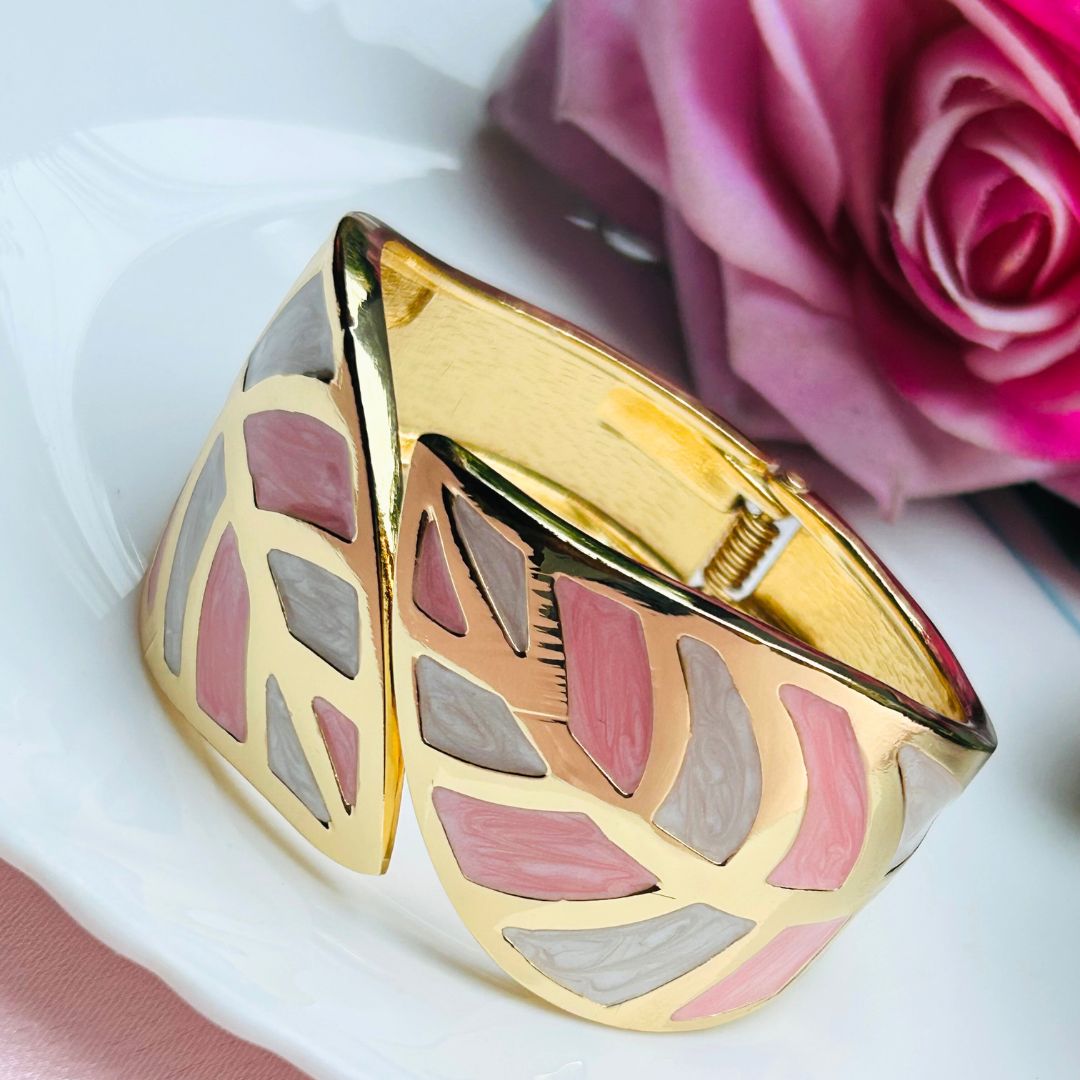 Pink And White Leaf Shaped Bracelet