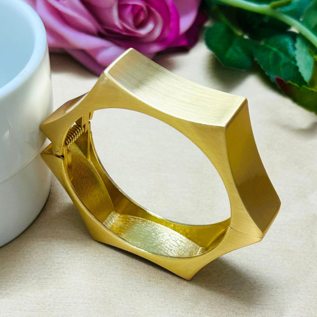 Hexagon Narrow Matte Golden Kada/Cuff