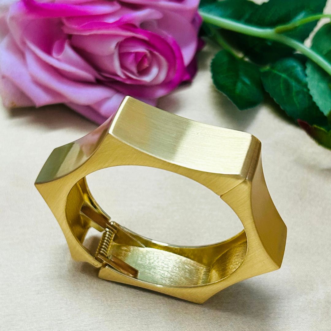 Hexagon Narrow Matte Golden Kada/Cuff