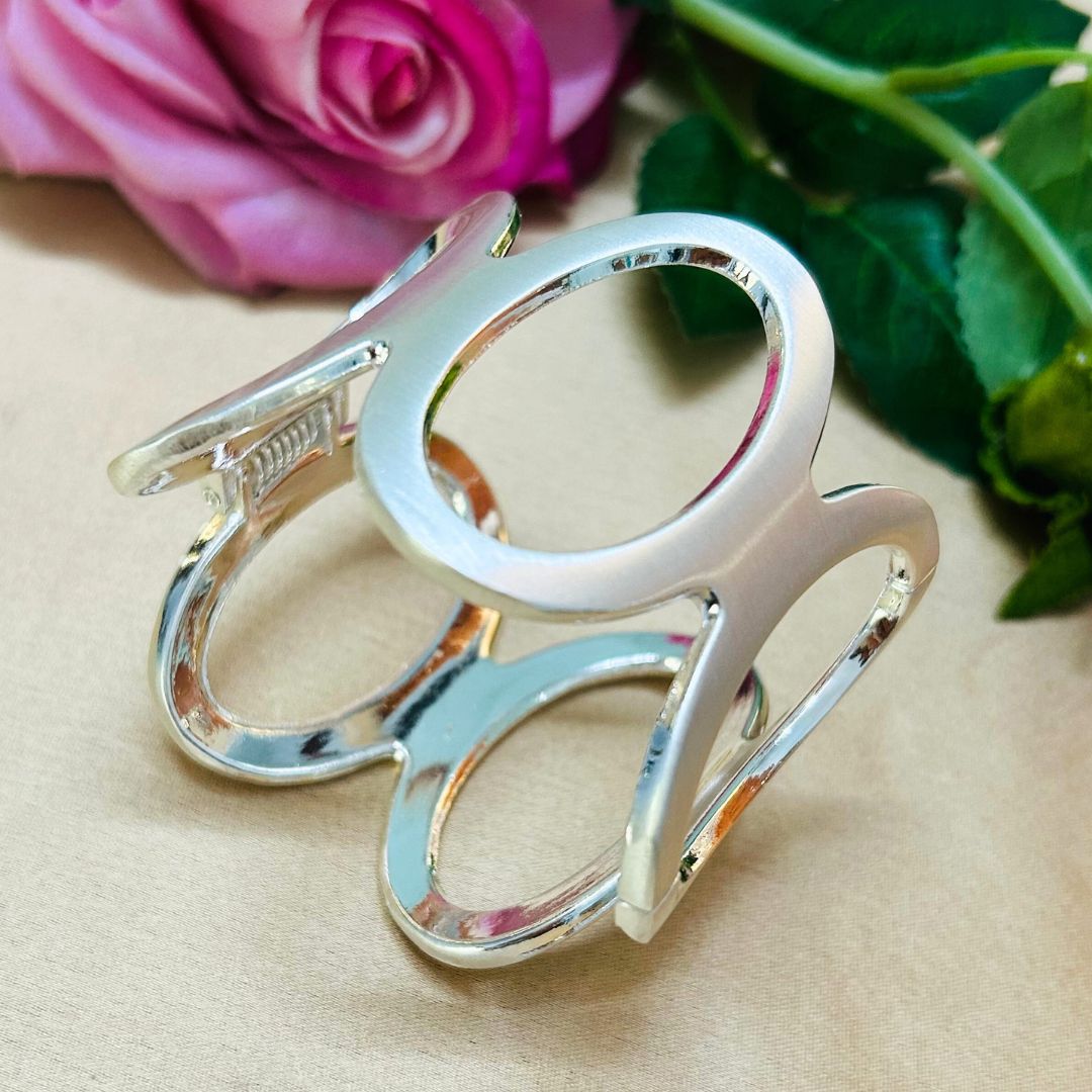 Silver Matte Abstract Cutout Handcuff/Kada