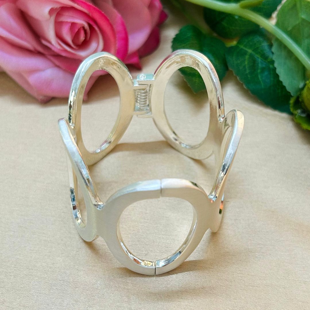 Silver Matte Abstract Cutout Handcuff/Kada