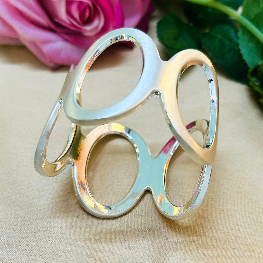 Silver Matte Abstract Cutout Handcuff/Kada