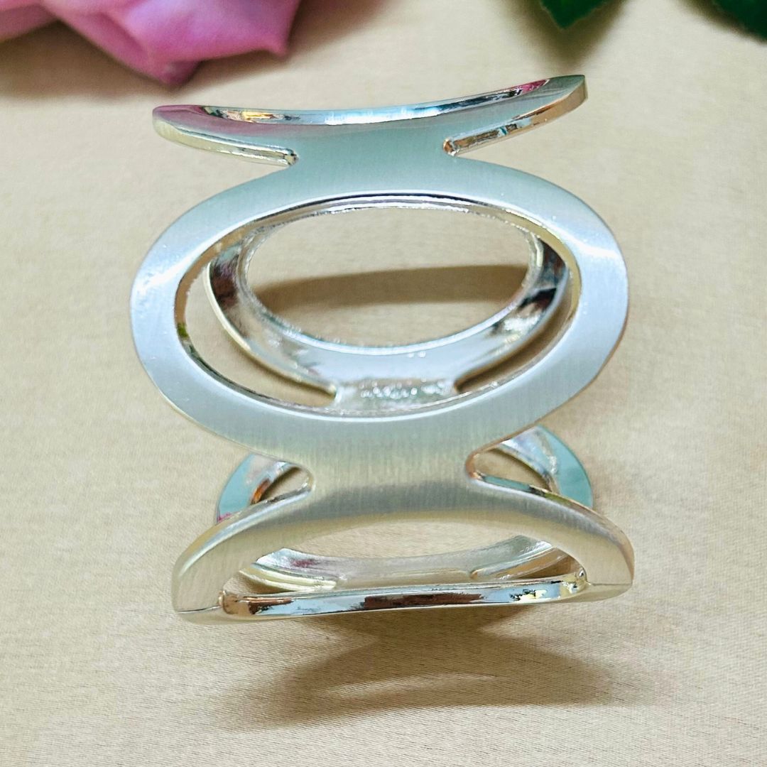 Silver Matte Abstract Cutout Handcuff/Kada