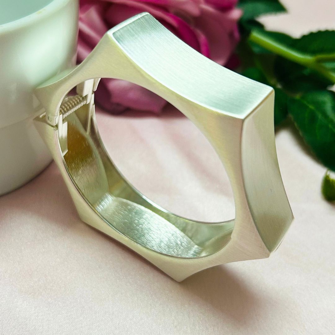 Hexagon Narrow Matte Silver Kada/Cuff
