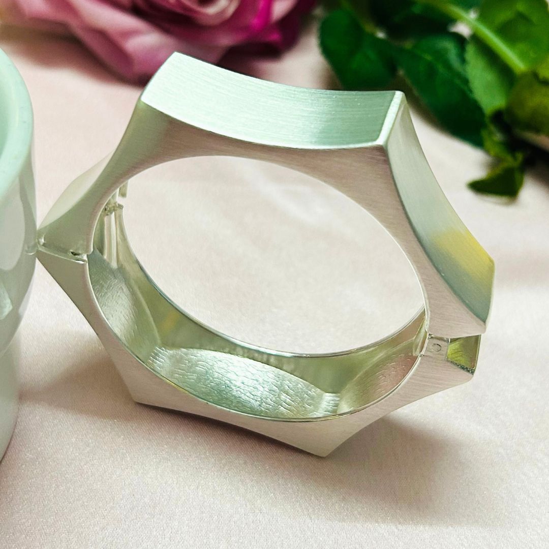 Hexagon Narrow Matte Silver Kada/Cuff