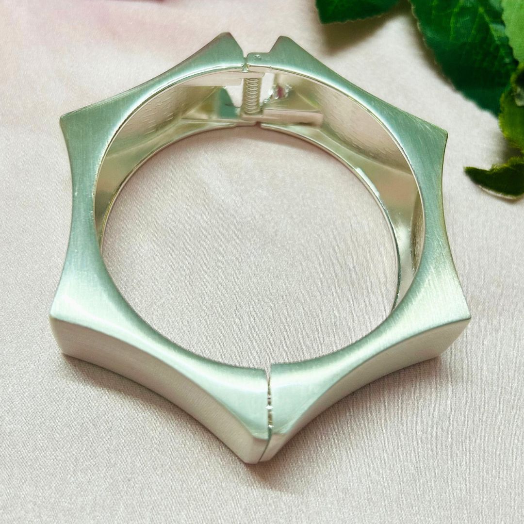 Hexagon Narrow Matte Silver Kada/Cuff