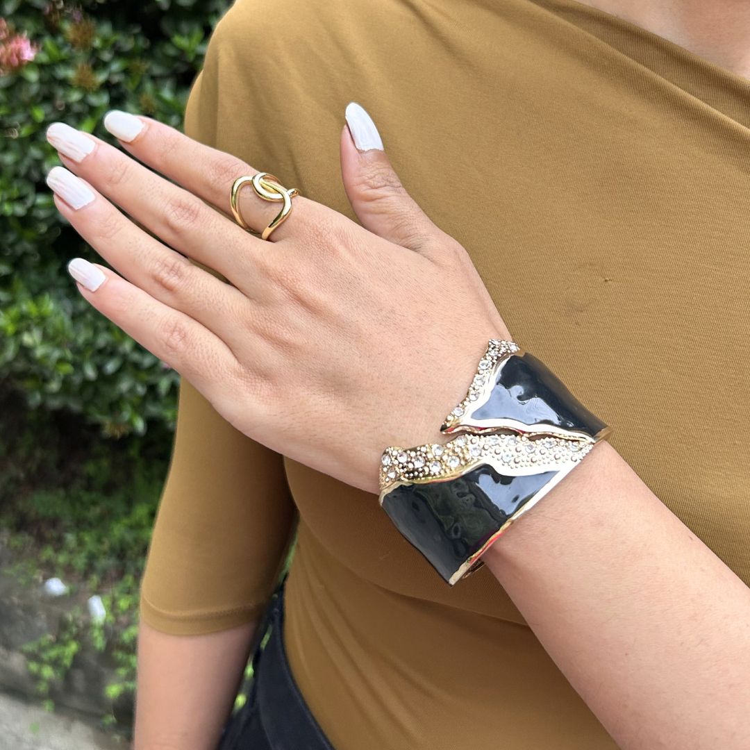 Black Starlit Wave Openable Kada/Cuff