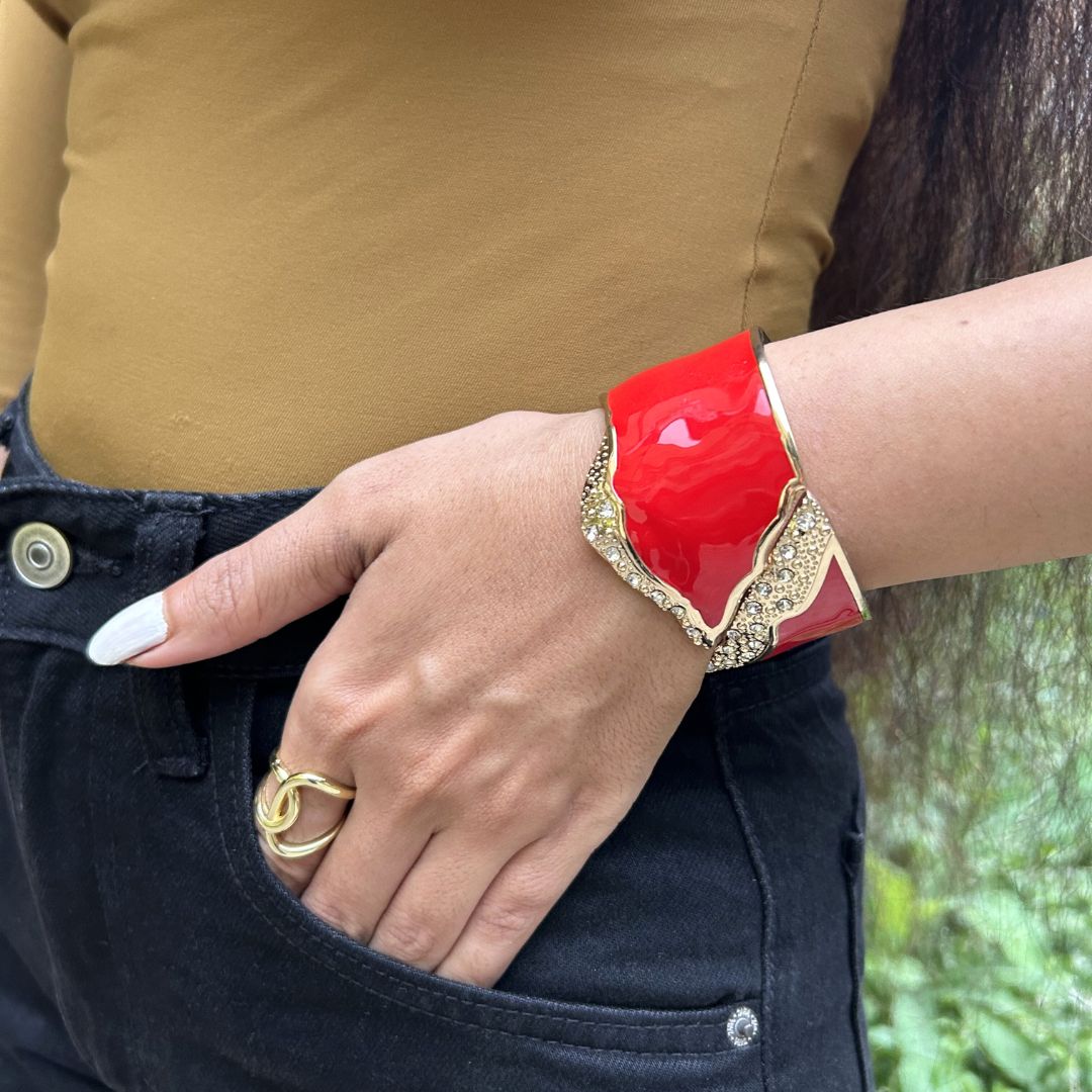 Red Starlit Wave Openable Kada/Cuff