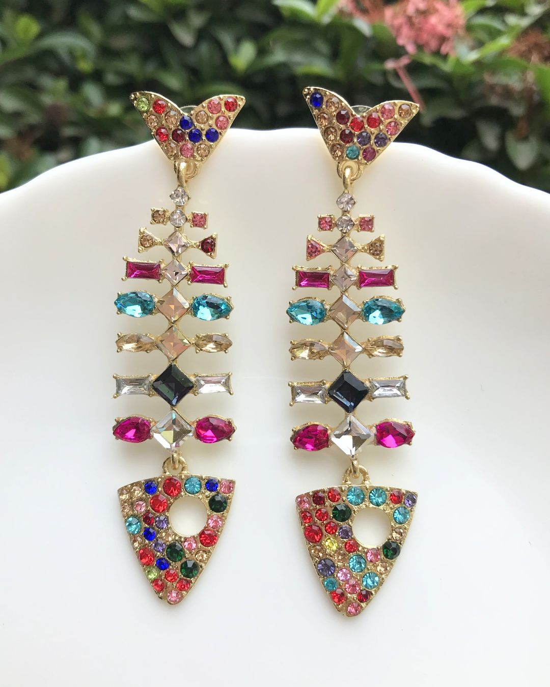 Multicolor- Fish Rhinestone Drop Earrings