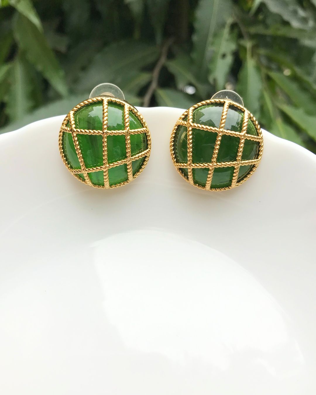 Emerald Green Cage Stud Earrings