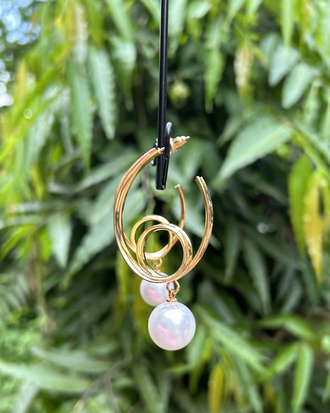 Golden Pearl Twist Hoop Earrings