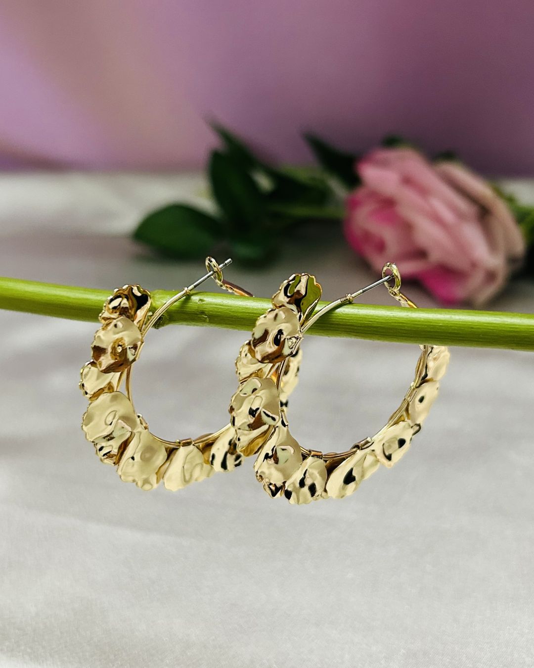 Golden Petal Hoop Earrings