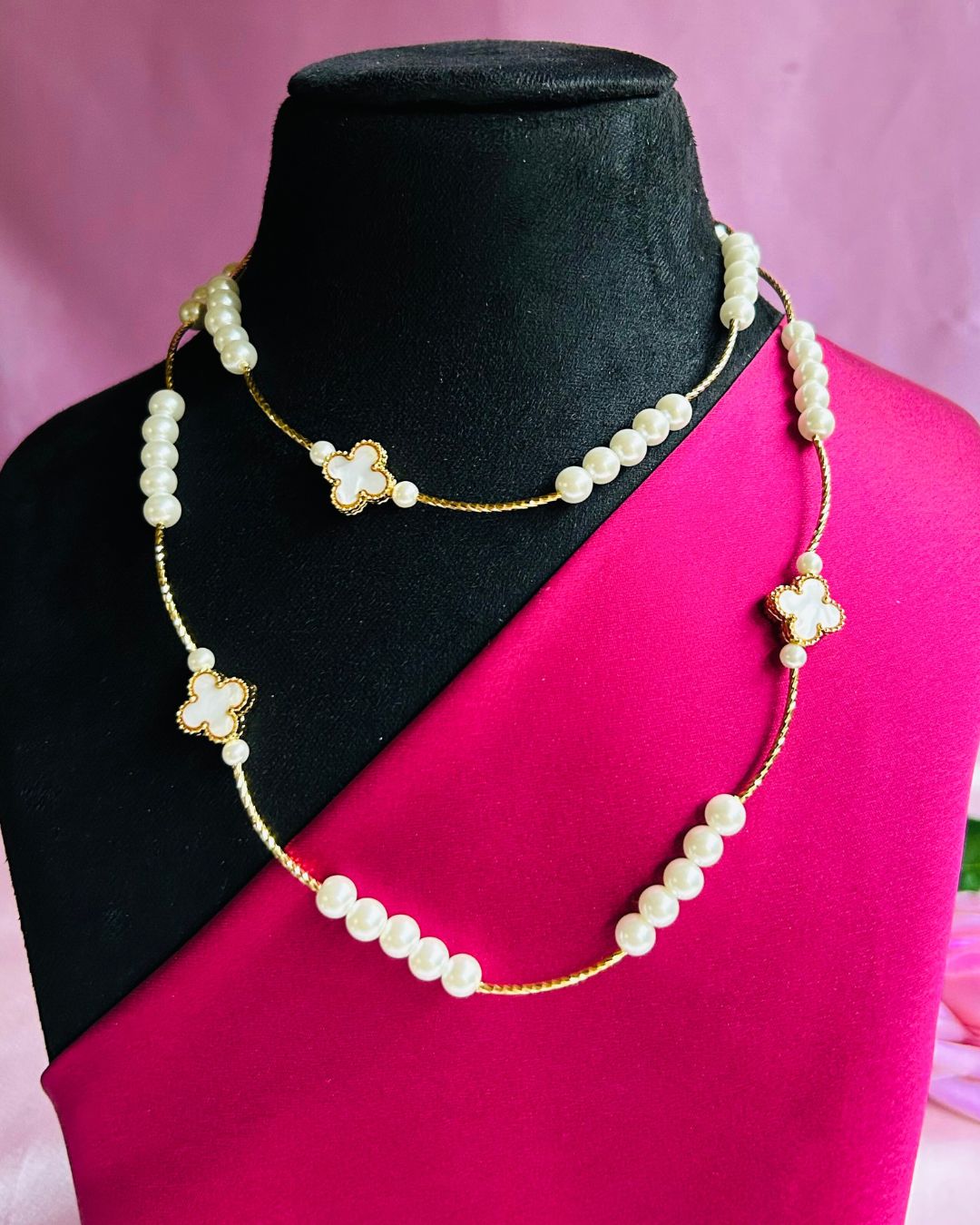 White Clover And Pearl Mala Long